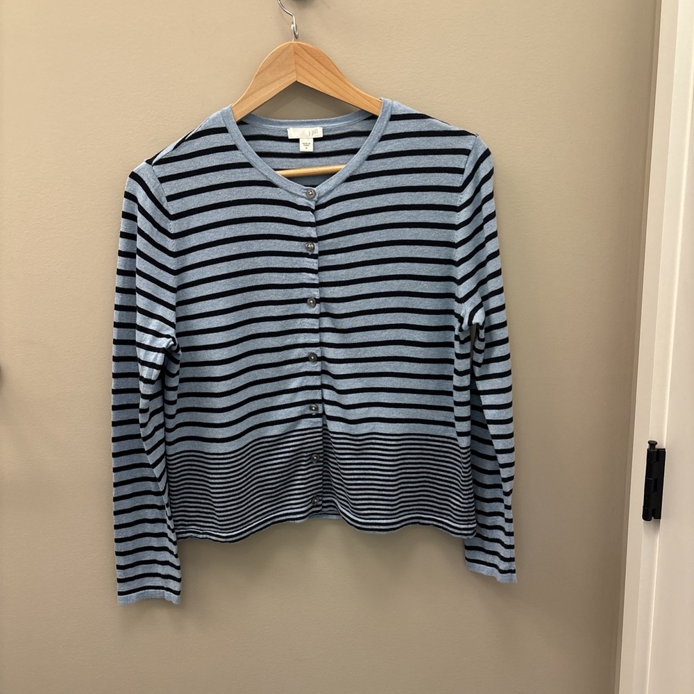 J.Jill Wearever Women's Sweater Cardigan Nautical Cotton Viscose M Blue Striped